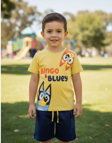 Conjunto Bluey Y Bingo Para Niños Shorts Y Playera
