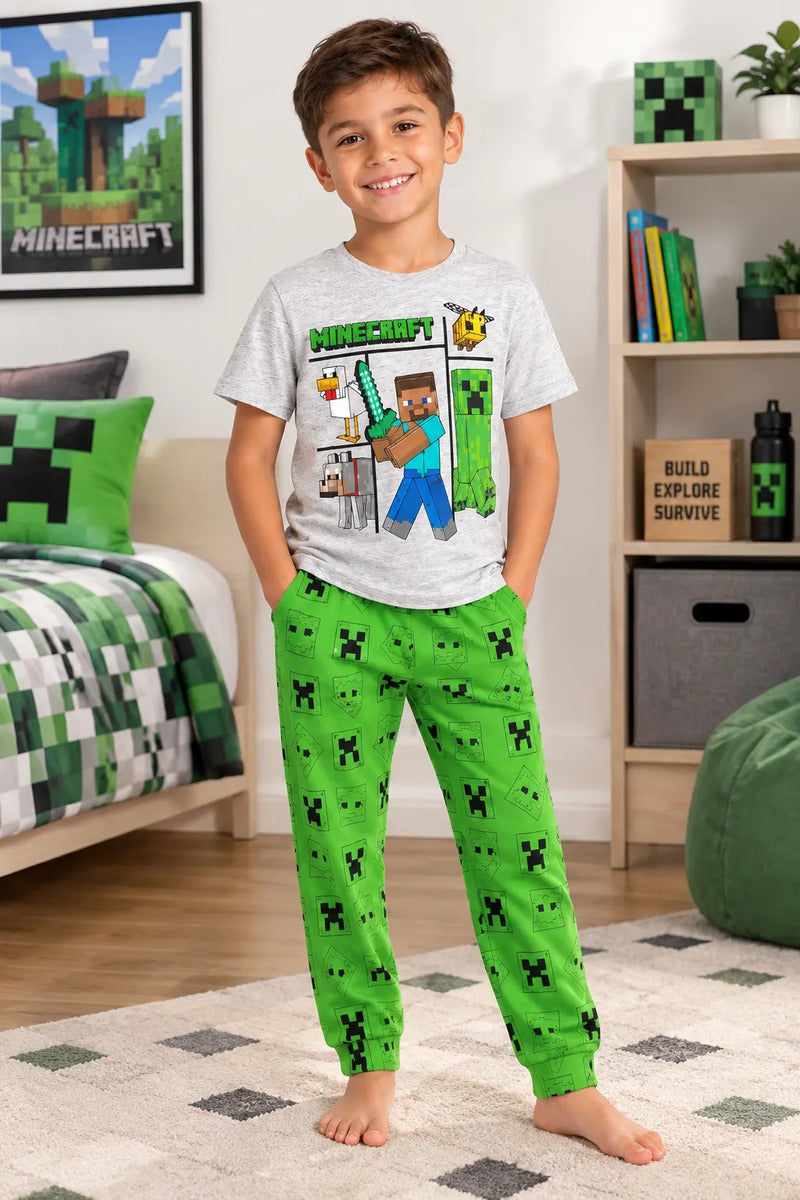 Pijama Minecraft Pantalón Y Playera Para Niños Gris Minecraft 12