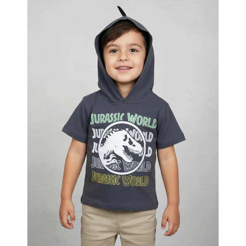 Playera Jurassic World bebé tipo disfraz con gorro y picos gris