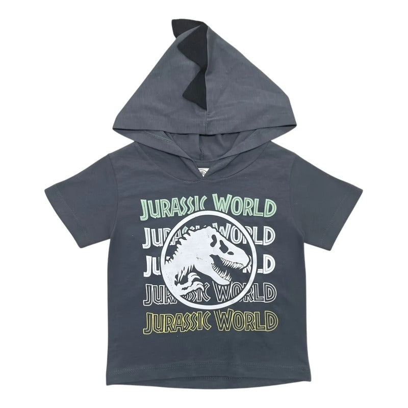 Playera Jurassic World bebé con gorro dinosaurio gris