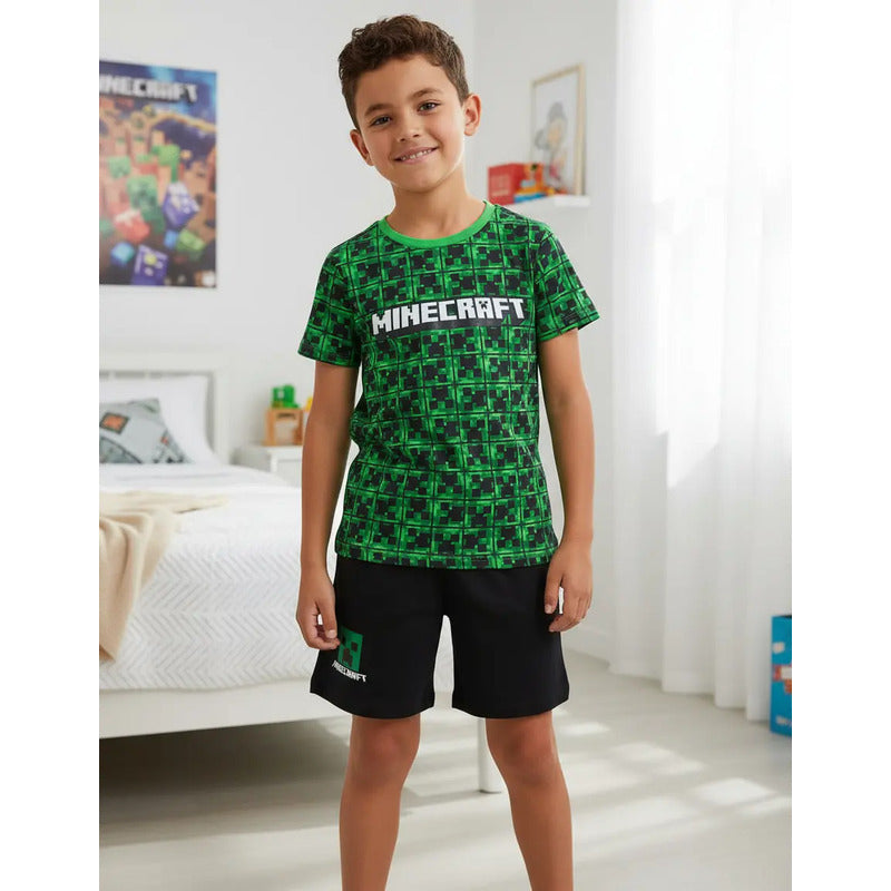 Conjunto Minecraft Para Niños I Short Y Playera