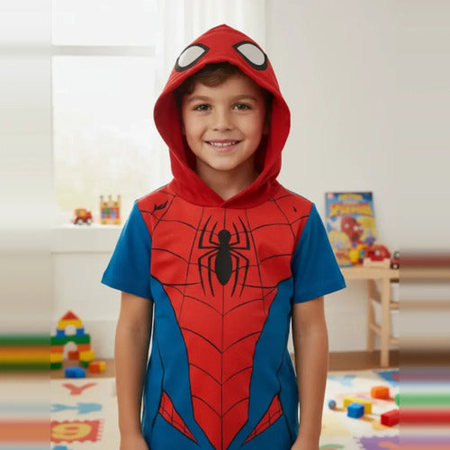Playera Spider-man Tipo Disfraz Armadura Marvel Para Niños — Azul
