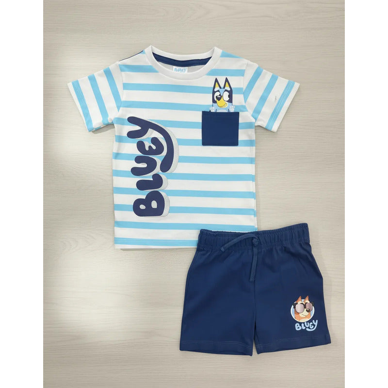 Conjunto Bluey bebé playera manga corta azul
