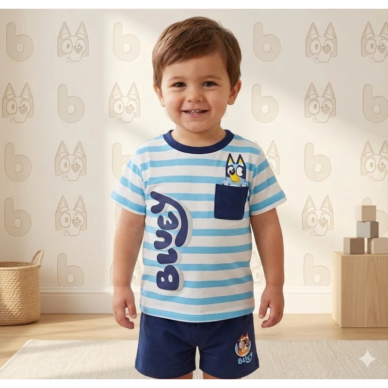 Conjunto Bluey bebé short y playera azul