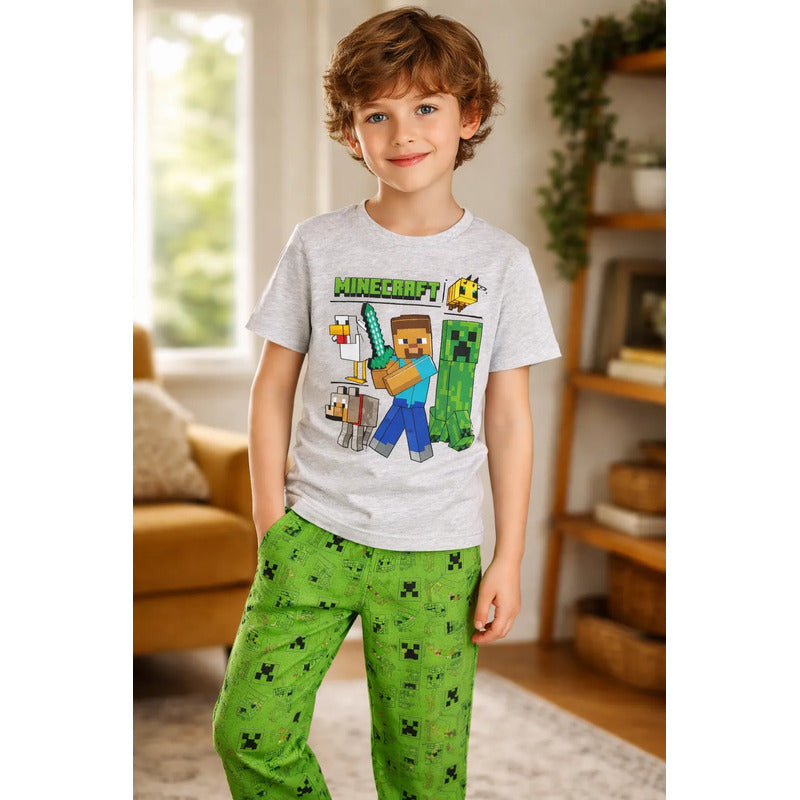 Pijama Minecraft niño gris conjunto dos piezas