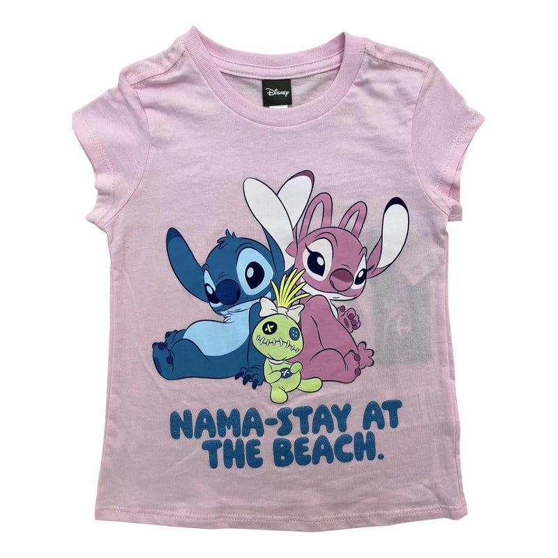 Pijama Stitch Disney niña short rosa estampado