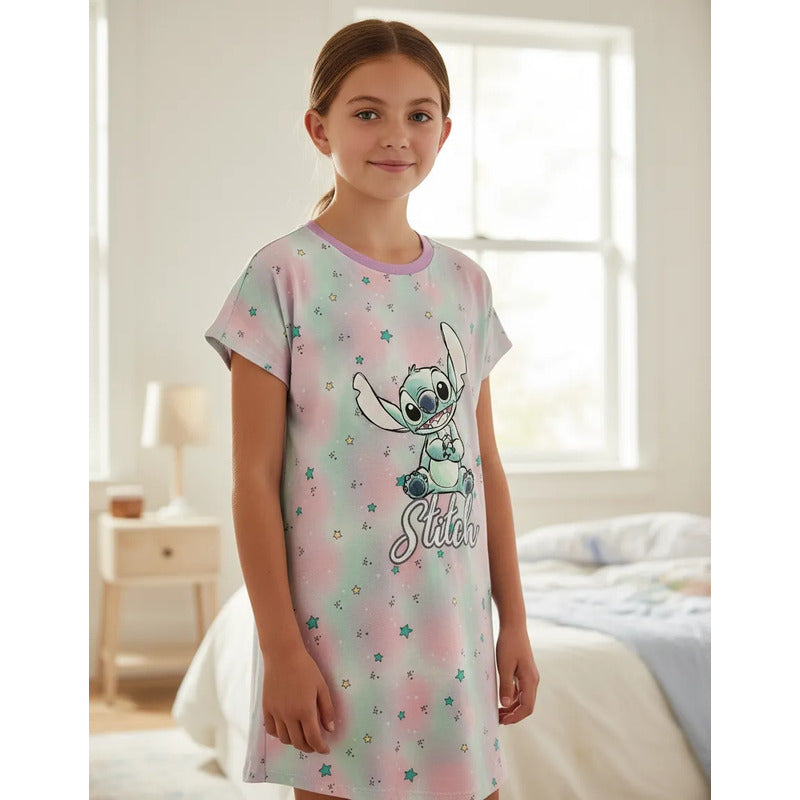 Camisón Stitch Disney niña rosa azul vista frontal