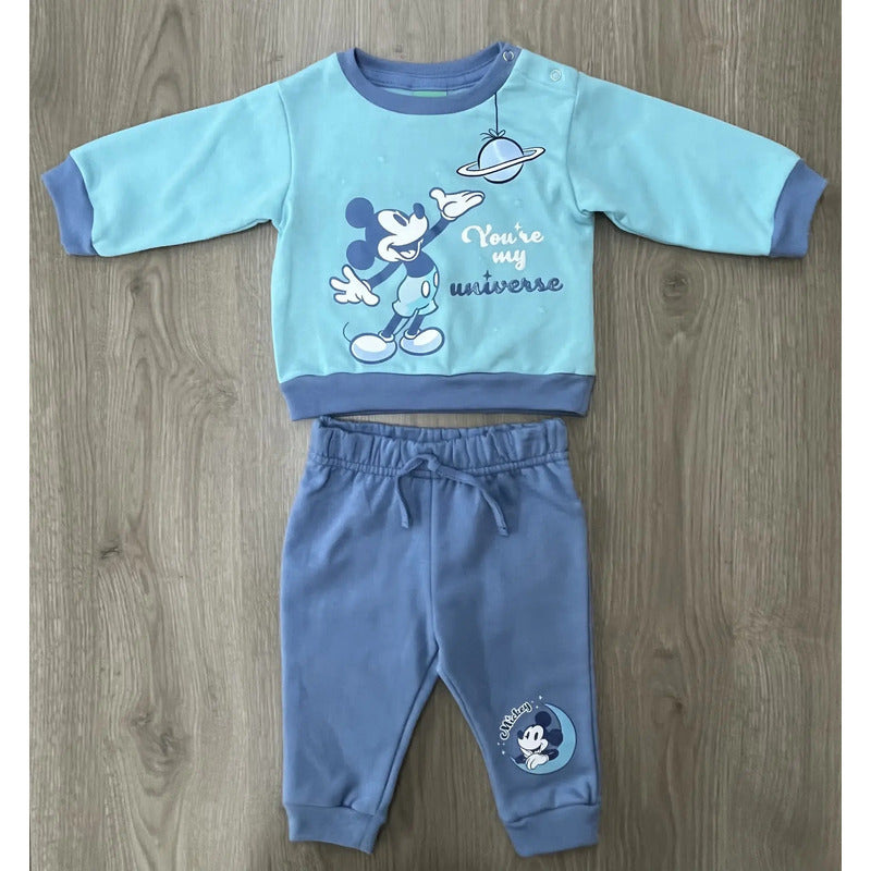 Conjunto Mickey Mouse bebé sudadera celeste vista frontal