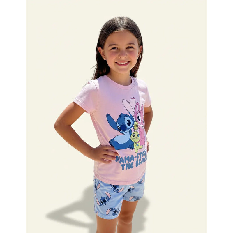 Pijama Stitch Disney niña rosa short y playera