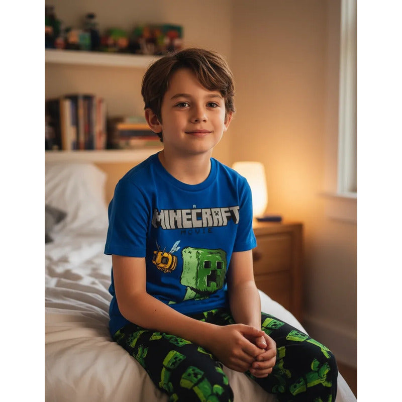 Pijama Minecraft Movie niño azul conjunto dos piezas