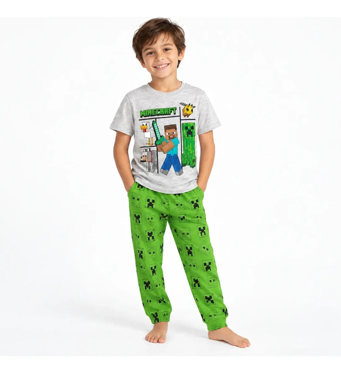 Pijama Minecraft Pantalón Y Playera Para Niños Gris Minecraft 12