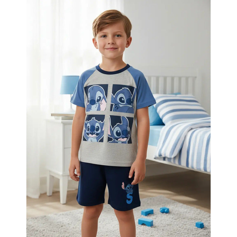 Pijama Stitch Disney Para Niños Shorts Y Playera