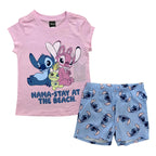 Pijama Stitch Disney niña playera manga corta rosa