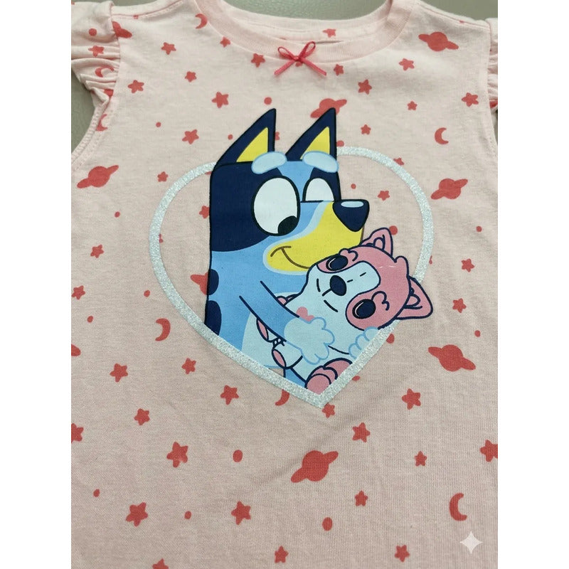 Camisón Bluey niña bebé rosa lisa detalle