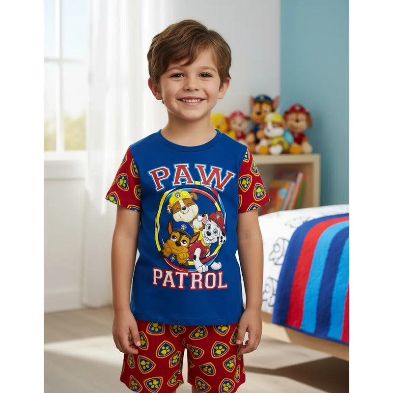 Pijama Paw Patrol niño short y playera azul conjunto