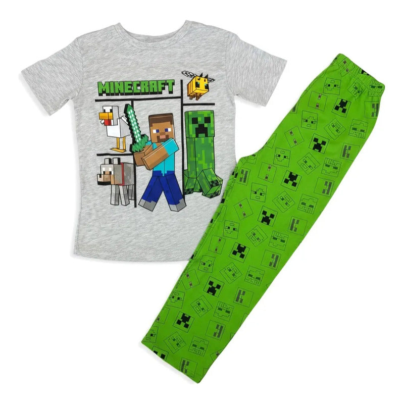 Pijama Minecraft niño playera manga corta gris