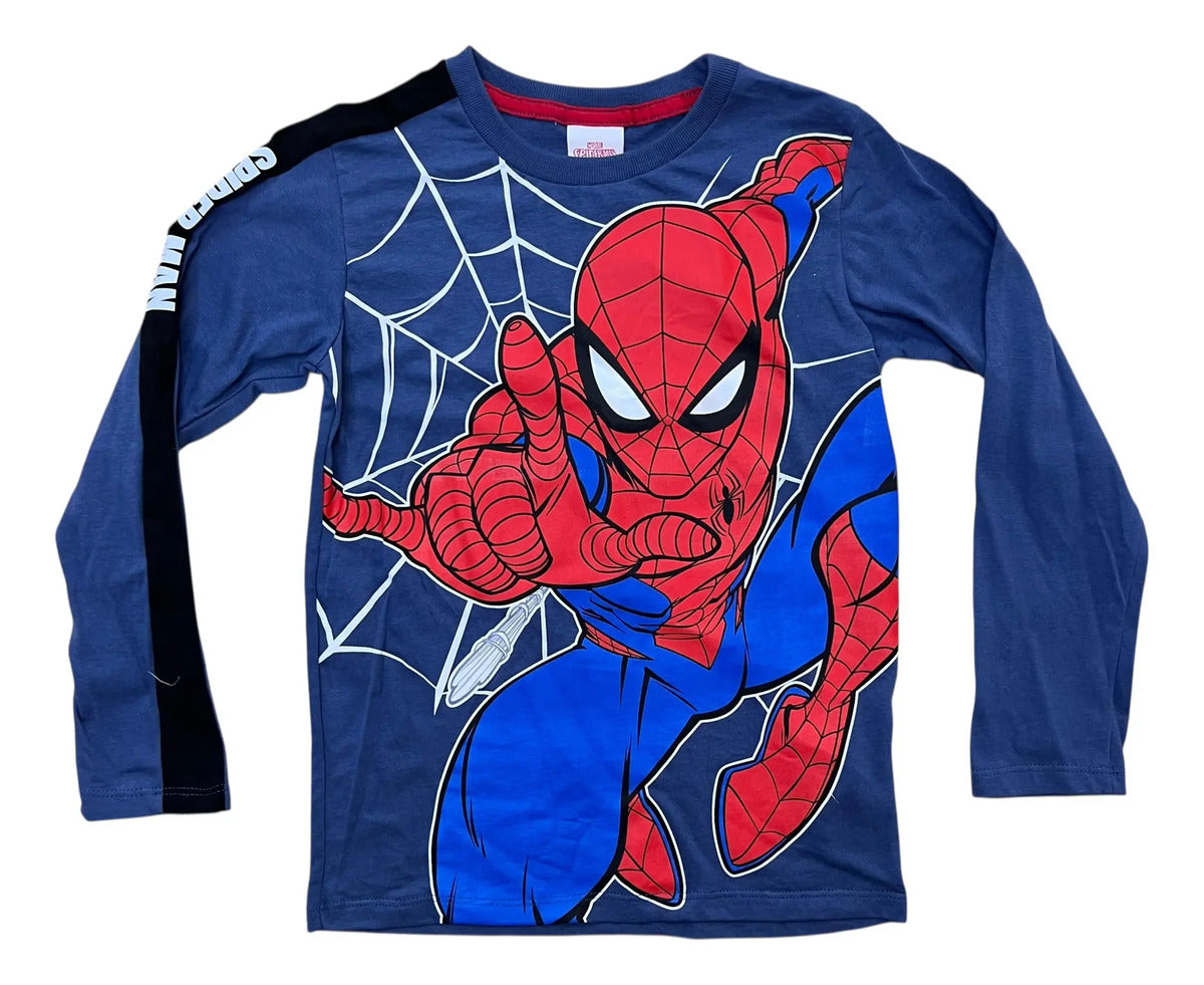 Playera Manga Larga Spider-Man para Niño — Negro y Azul