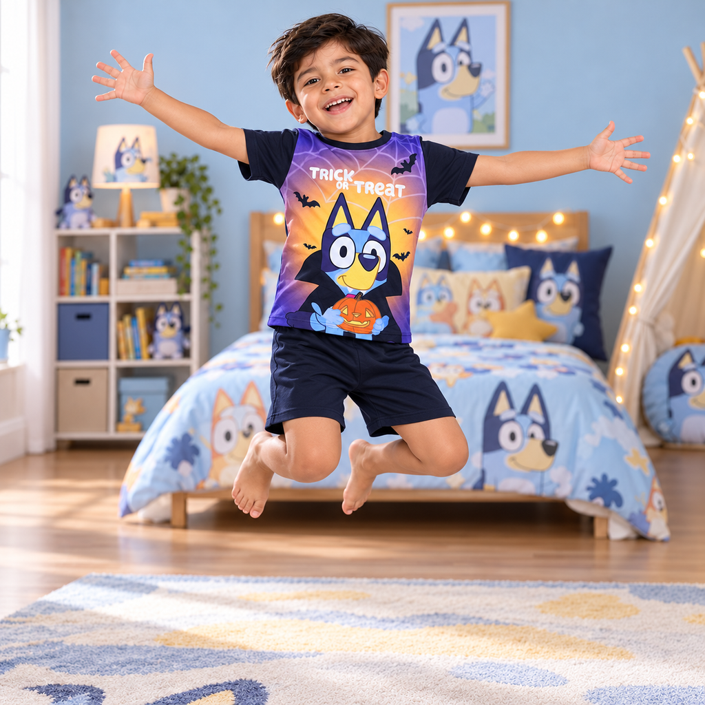 Pijama Short y Playera Bluey para Niño — Trick or Treat — 02-movimiento