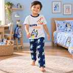 Pijama Bluey y Bingo gris y azul marino — 2-pose